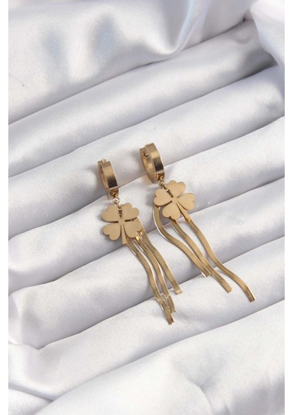 Tegan 316L Çelik Altın Renk Italyan Zincirli Yonca Model Halka Küpe TG27BKP9494 fiyatları