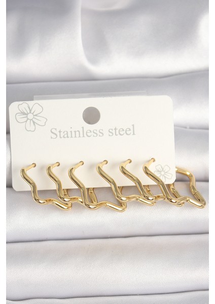 Tegan 316L Çelik Gold Renk Yıldız Model Kadın Küpe Seti TG27BKP10352