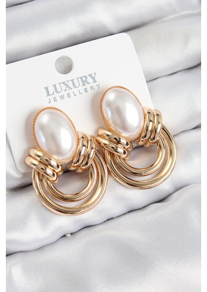 Tegan Pirinç Inci Detaylı Vintage Model Gold Renk Kadın Küpe TG27BKP11033