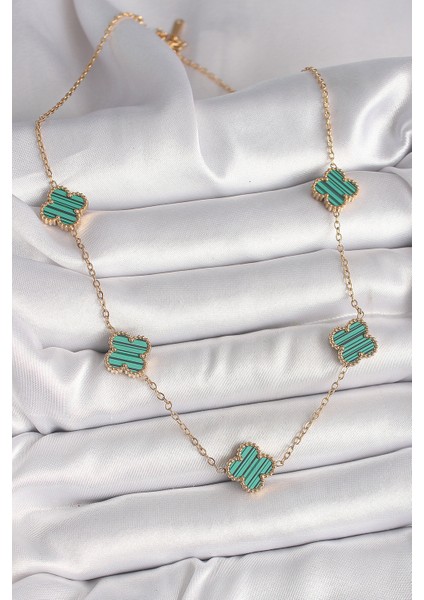 Tegan 316L Çelik Gold Renk Zincir Yeşil Yonca Model Kadın Kolye TG27BKO9925 fiyatları