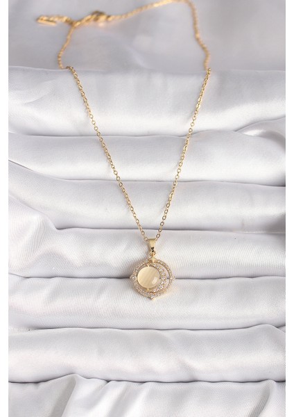 Tegan 316L Çelik Gold Renk Zirkon Taşlı Sarı Sedefli Hilal Model Kadın Kolye TG27BKO9705 fiyatları