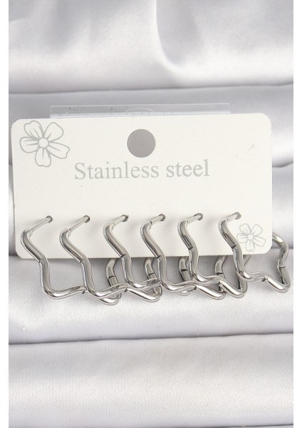 Tegan 316L Çelik Gümüş Renk Yıldız Model Kadın Küpe Seti TG27BKP10351