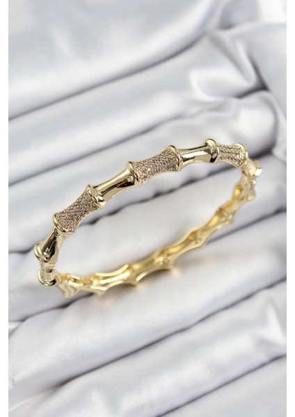 Tegan Pirinç Zirkon Taşlı Kemik Model Gold Renk Vip Kadın Bileklik TG27BB7342