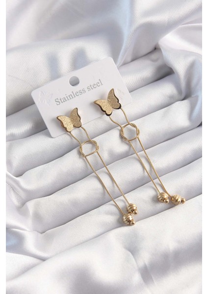 Tegan 316L Çelik Altın Renk Sallantılı Düğüm Model Kelebek Küpe TG27BKP9496