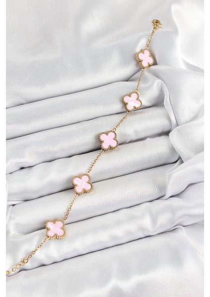 Tegan 316L Çelik Pembe Sedef Yonca Model Gold Renk Kadın Bileklik TG27BB7365 fiyatları