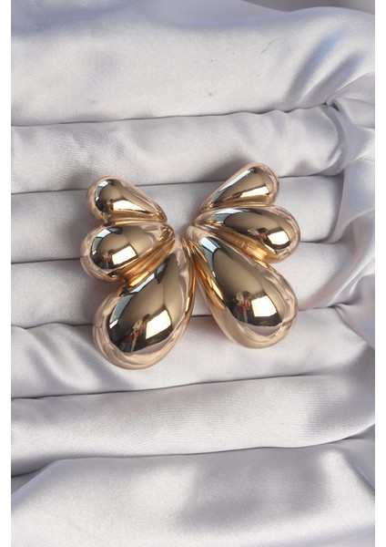 Tegan Pirinç Gold Renk Iri Bombeli Kelebek Küpe TG27BKP9111