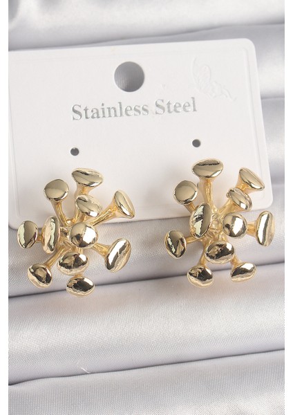 Tegan Pirinç Gold Renk Virüs Figür Model Kadın Küpe TG27BKP10070