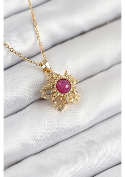 Tegan 316L Çelik Zirkon Taşlı Döner Güneş Model Gold Renk Kadın Kolye TG27BKO10510