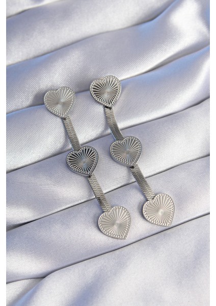 Tegan 316L Çelik Gümüş Renk Uzun Italyan Zincir Detaylı Kalp Küpe TG27BKP9023