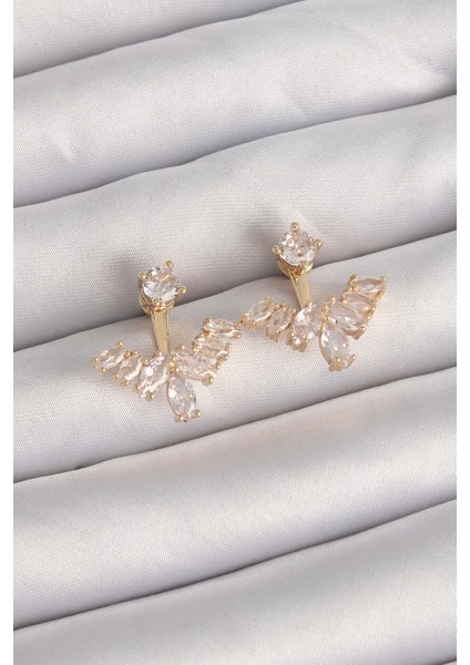 Tegan Pirinç Gold Renk Zirkon Taşlı V Model Küpe TG27BKP9291