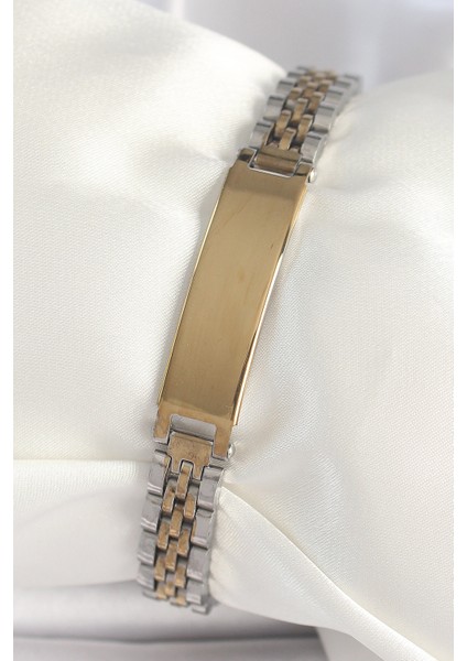 Tegan 316L Çelik Gold Gümüş Renk Kalın Zincir Künye Model Erkek Bileklik TG27EB3717