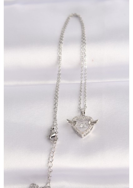 Tegan 316L Çelik Zincir Gümüş Renk Zirkon Taşlı Kanatlı Kalp Kolye TG27BKO8627 fiyatları