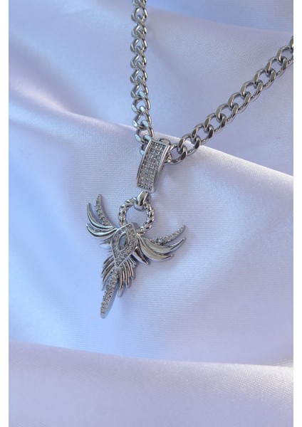 Tegan 316L Çelik Gümüş Renk Zirkon Taşlı Anka Kuşu Model Kolye TG27BKO8896 fiyatları