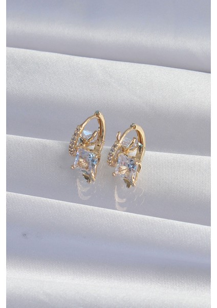 Tegan Pirinç Gold Renk Iri Zirkon Taşlı Kıvrımlı Minimal Kelebekli Halka Küpe TG27BKP9289 modelleri