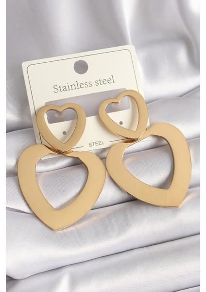 Tegan 316L Çelik Gold Renk Kalp Model Kadın Küpe TG27BKP9714