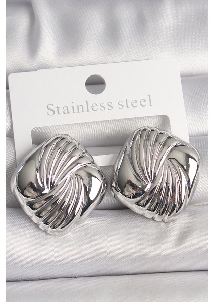 Tegan Pirinç Gümüş Renk Işlemeli Kare Model Kadın Küpe TG27BKP10156