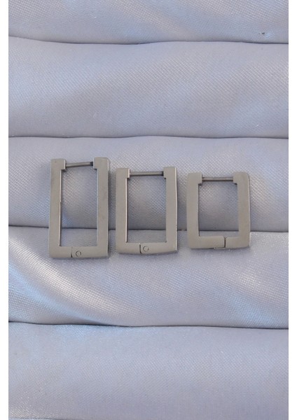 Tegan 316L Çelik Gümüş Renk Dikdörtgen Küpe Seti TG27BKP9160