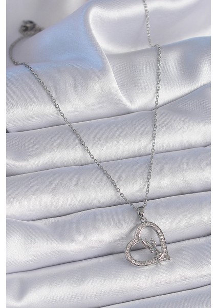 Tegan 316L Çelik Zincir Gümüş Renk Zirkon Taşlı Kalp Model Melek Detay Kadın Kolye TG27BKO9357 fiyatları