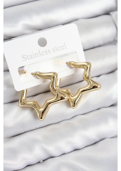 Tegan Pirinç Yıldız Model Gold Renk Kadın Küpe TG27BKP11012