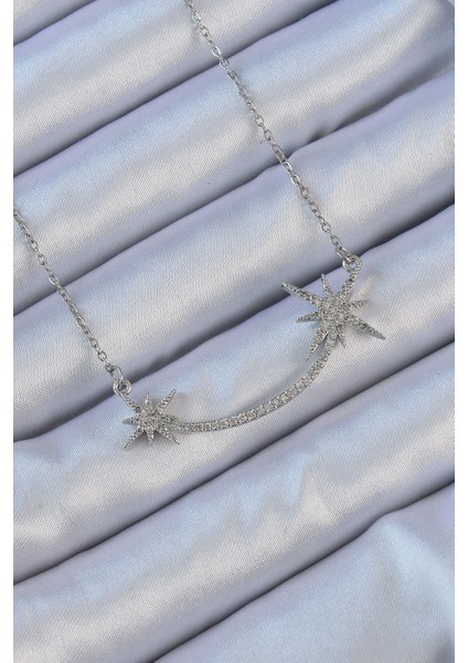 Tegan 316L Çelik Zincir Gümüş Renk Zirkon Taşlı Kutup Yıldızı Kolye TG27BKO9140