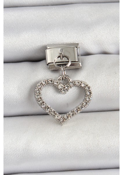 Tegan 316L Çelik Sallantılı Zirkon Taşlı Kalp Model Gümüş Renk Nomination Charm TG27BC1461