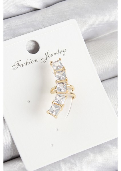 Tegan Pirinç Zirkon Taşlı Model Gold Renk Sağ Kıkırdak Küpe TG27BKP11000