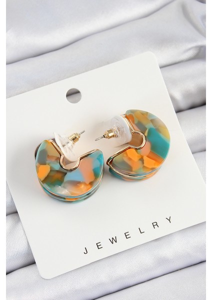 Tegan Pirinç Mermer Desenli Vintage Yarım Halka Model Gold Renk Kadın Küpe TG27BKP10763