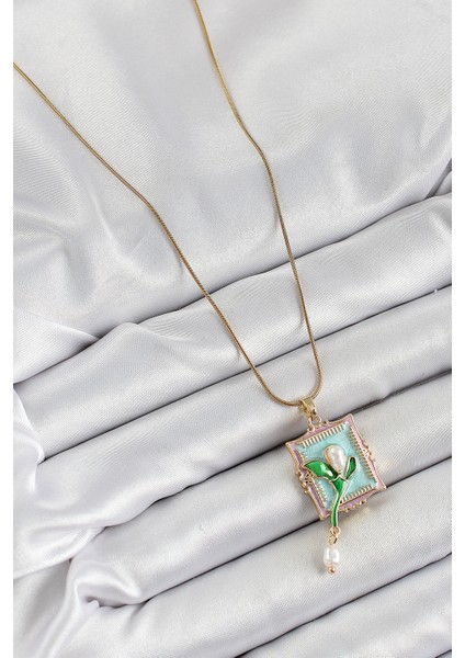 Tegan 316L Çelik Zincir Turkuaz Sanatsal Portre Sallantılı Inci Detaylı Lale Model Gold Renk Kadın Kolye TG27BKO10280 fiyatları