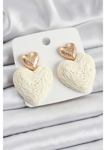 Tegan Krem Kalp Figürlü Hasır Örgü Model Gold Renk Kadın Küpe TG27BKP10736