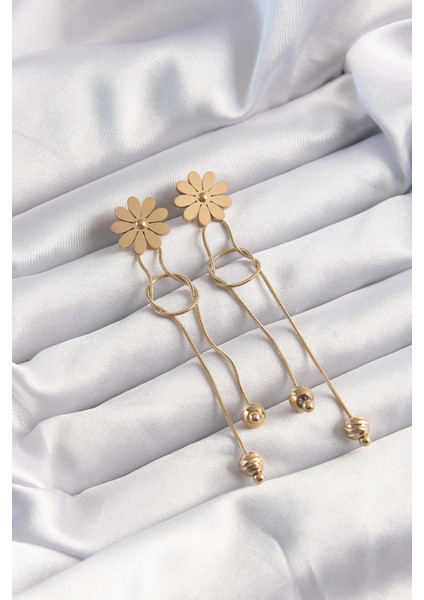 Tegan 316L Çelik Altın Renk Sallantılı Düğüm Model Papatya Küpe TG27BKP9497