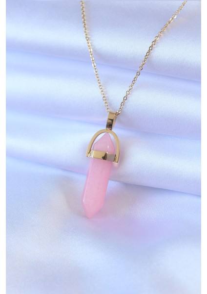 Tegan 316L Çelik Gold Renk Kristal Pembe Taş Model Kadın Kolye TG27BKO7472