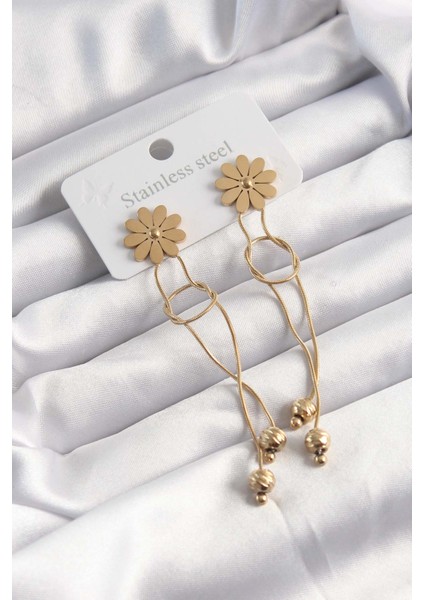 Tegan 316L Çelik Altın Renk Sallantılı Düğüm Model Papatya Küpe TG27BKP9497 fiyatları