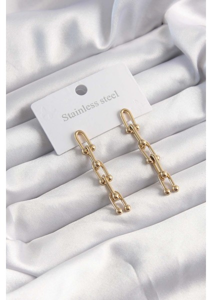 Tegan 316L Çelik Altın Renk Sallantılı Model Küpe TG27BKP9498