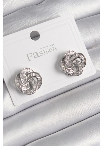 Tegan Pirinç Gümüş Renk Zirkon Taşlı Çiçek Model Kadın Küpe TG27BKP9746