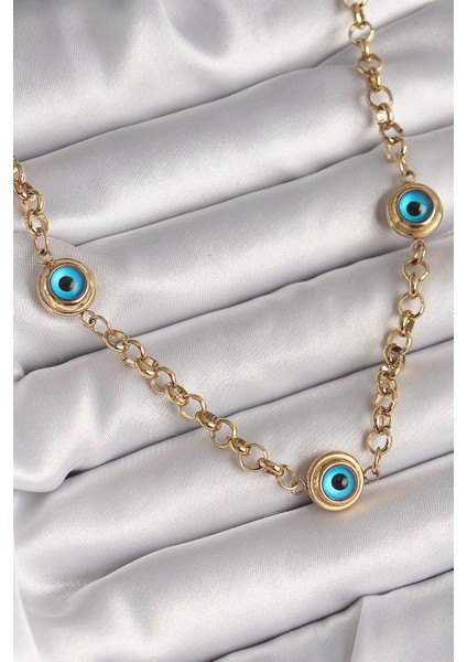 Tegan 316L Çelik Gold Renk Zincir Nazar Boncuk Model Kadın Kolye TG27BKO9876