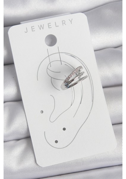 Tegan Pirinç Gümüş Renk Zirkon Taşlı 3'lü Sıralı Model Kadın Kıkırdak Küpe TG27BKP10555 fiyatları