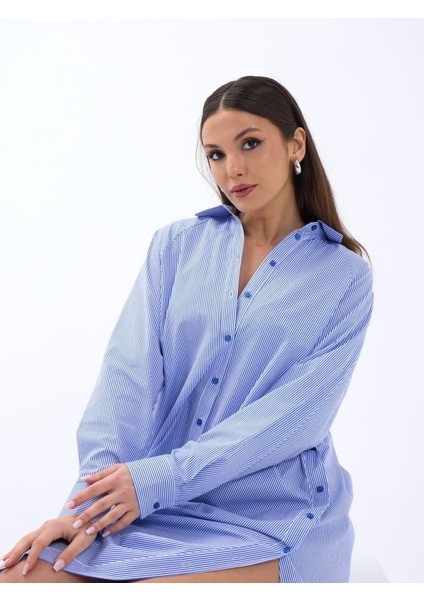 5857 Elbise-Mavi Beyaz Çizgili modelleri