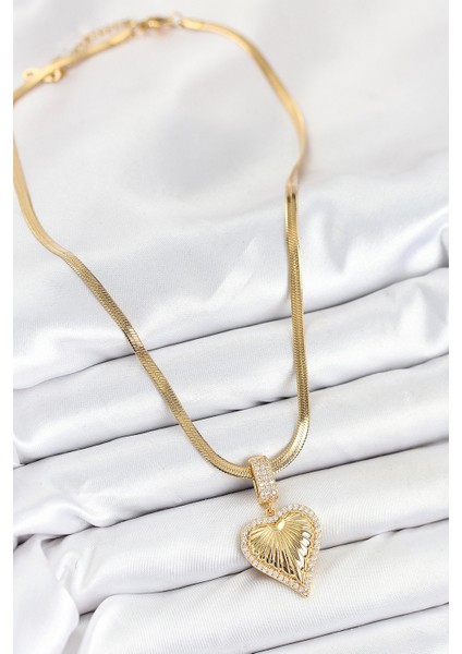 Tegan 316L Çelik Zirkon Taşlı Kalp Model Gold Renk Kadın Kolye TG27BKO10530 fiyatları