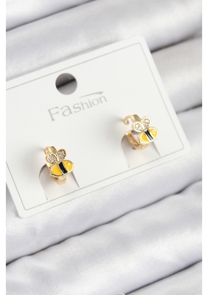 Tegan Pirinç Zirkon Taşlı Arı Model Gold Renk Çocuk Küpe TG27BKP11199