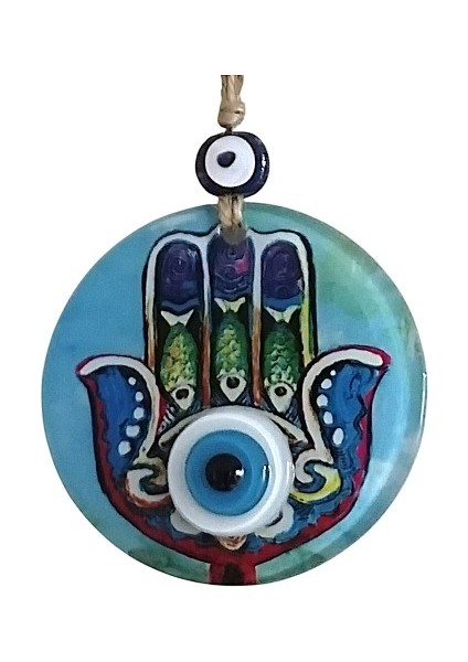 Fatma Ana Eli Desenli Nazar Boncuklu Duvar Süsü 10 cm Cam Duvar Dekoru