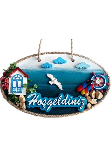 Sahil Kasabası Hoşgeldiniz Yazılı El Yapımı Kapı Süsü