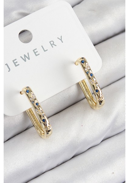 Tegan Pirinç Zirkon Taşlı Çiçek Desenli Model Gold Renk Kadın Küpe TG27BKP11062