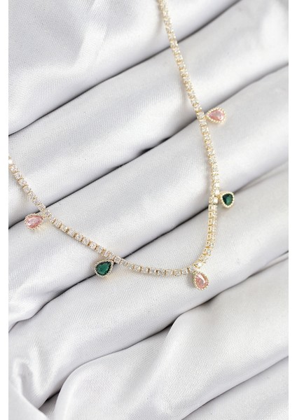 Tegan Pirinç Zirkon Taşlı Su Yolu Damla Model Gold Renk Kadın Kolye TG27BKO10545