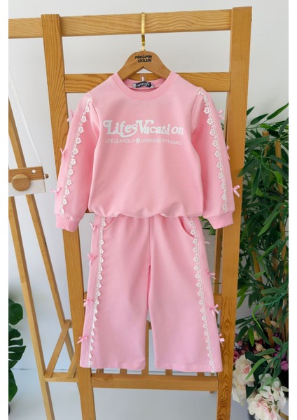 Fiyonk Detaylı Fistolu Kız Çocuk 2 li takım - Pembe
