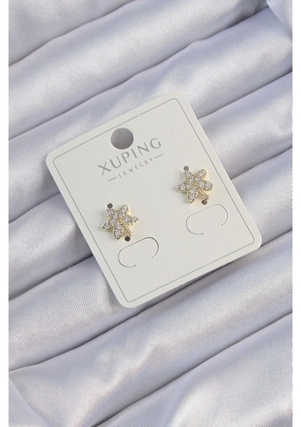 Tegan Xuping Gold Renk Zirkon Taşlı Yaprak Küpe TG27BKP9380