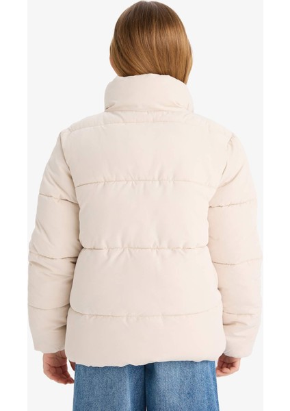 Kız Çocuk Su Geçirmez Polar Astarlı Fermuarlı Şişme Mont