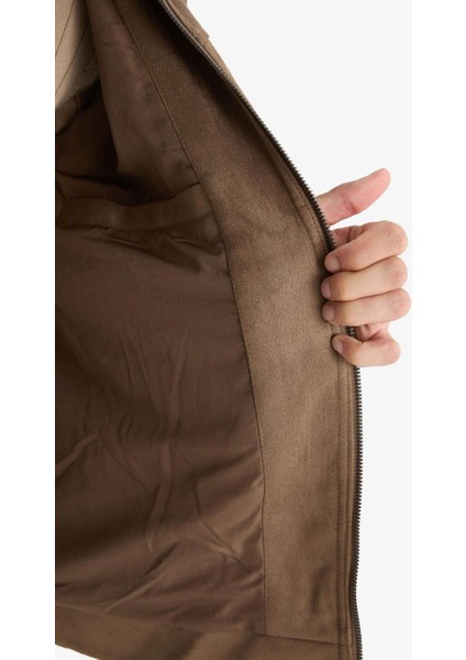 Regular Fit Gömlek Yaka Fermuarlı İç Cepli Süet Mont E8900AX25AU