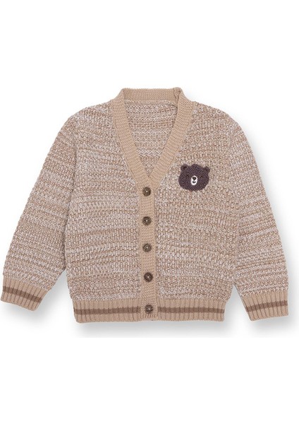 Erkek Bebek Hello Cute Bear Triko Hırka Düğmeli V Yaka Uzun Kol