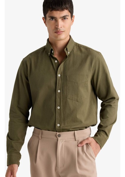 Regular Fit Polo Yaka Gabardin Uzun Kollu Gömlek F1261AX25AU