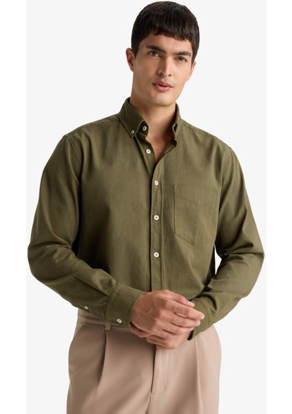 Regular Fit Polo Yaka Gabardin Uzun Kollu Gömlek F1261AX25AU modelleri